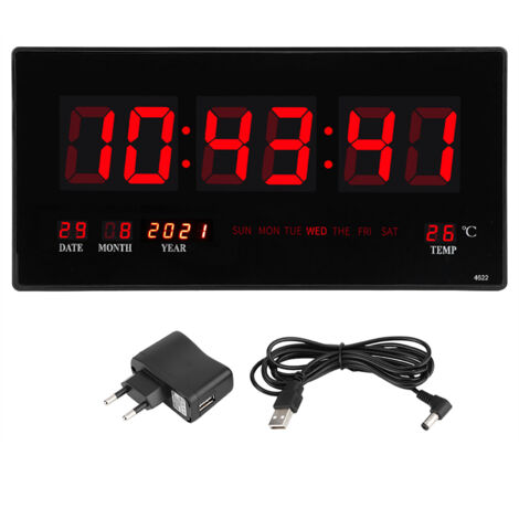 Eosnow Horloge numérique murale LED, calendrier électrique avec Noctilucence, maison, chambre à coucher, bureau (1/5)