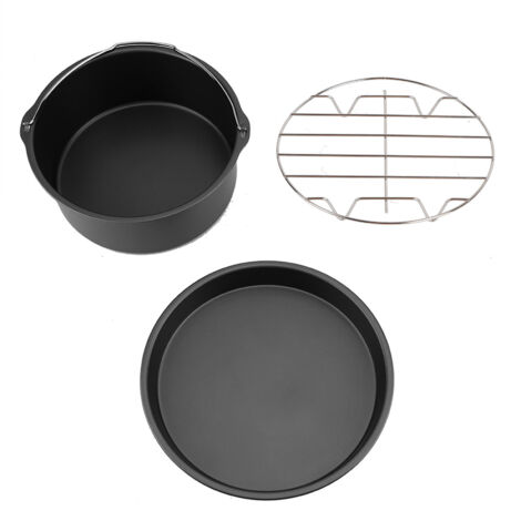 Eosnow Ensemble d'accessoires pour friteuse à Air multifonction 8 pouces 3 en 1, étagère à pain, baril à gâteaux, poêle à Pizza (noir)