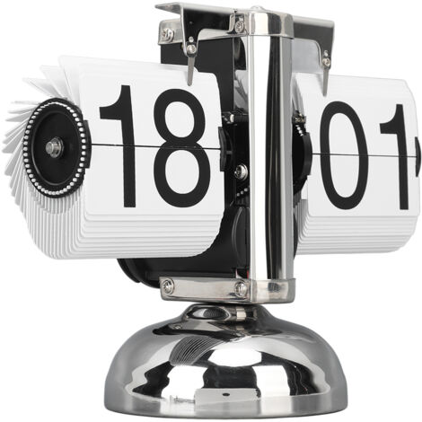 Eosnow Horloge à bascule avec grand nombre, alimentée par batterie, table rétro en acier inoxydable 304, pour la maison et le bureau, 24 heures, Page blanche