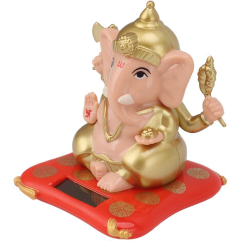 Figurine à Énergie Solaire Ganesha Éléphant Indien - Statue Voiture Tableau De Bord Avec Danse Solaire (Or)
