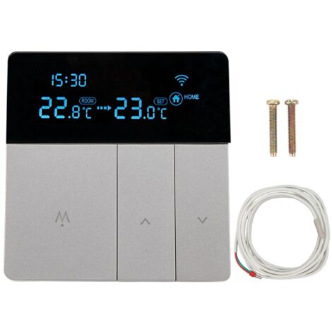 Eosnow Thermostat numérique grand écran LCD Programmable gris avec câble de détection de 3 mètres AC90V-240V 16A chauffage électrique (1/5)