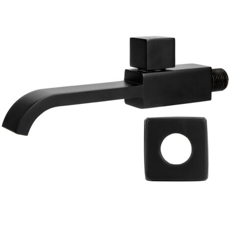 Robinet de lavabo mural G1/2, robinet d'eau froide, accessoires de salle de bains, noir mat (1/5)