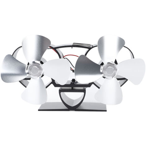 Eosnow Ventilateur de poêle alimenté par la chaleur en alliage d'aluminium, 4 pales, cheminée à double tête pour remplacement, argent (1/5)