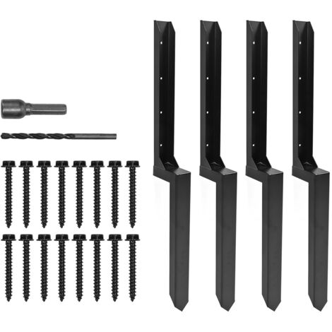Eosnow Kit de piquets de poteau de clture, piquet de sol d'ancrage de poteau en acier robuste pour réparer une clture en bois cassée inclinée, paquet de 4 (1/5)