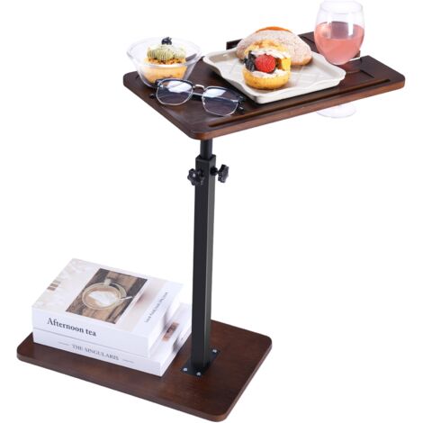 Table D'Appoint Réglable En Hauteur Pour Canapé - Support Ordinateur Portable Chêne Avec Roulettes Et Rangement