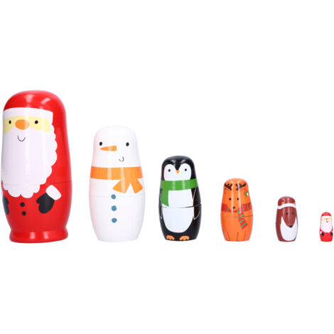 Eosnow Poupées gigognes russes, 6 pièces, cadeau, artisanat d'art peint en bois, ornement de dessin animé pour la décoration de la maison (1/5)