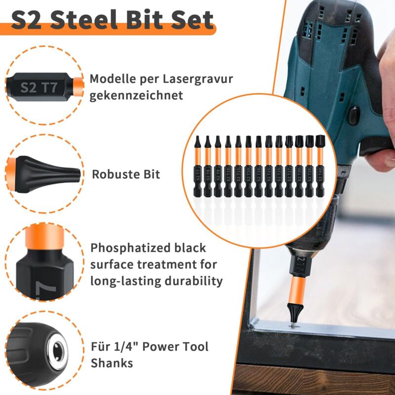 Lot De 20 Embouts De Vissage Torx Résistants Aux Chocs - T7 à T40 Et TT7 à TT40 - Tige Hexagonale 1/4" - Magnétiques - Avec Bande Souple à Suspendre