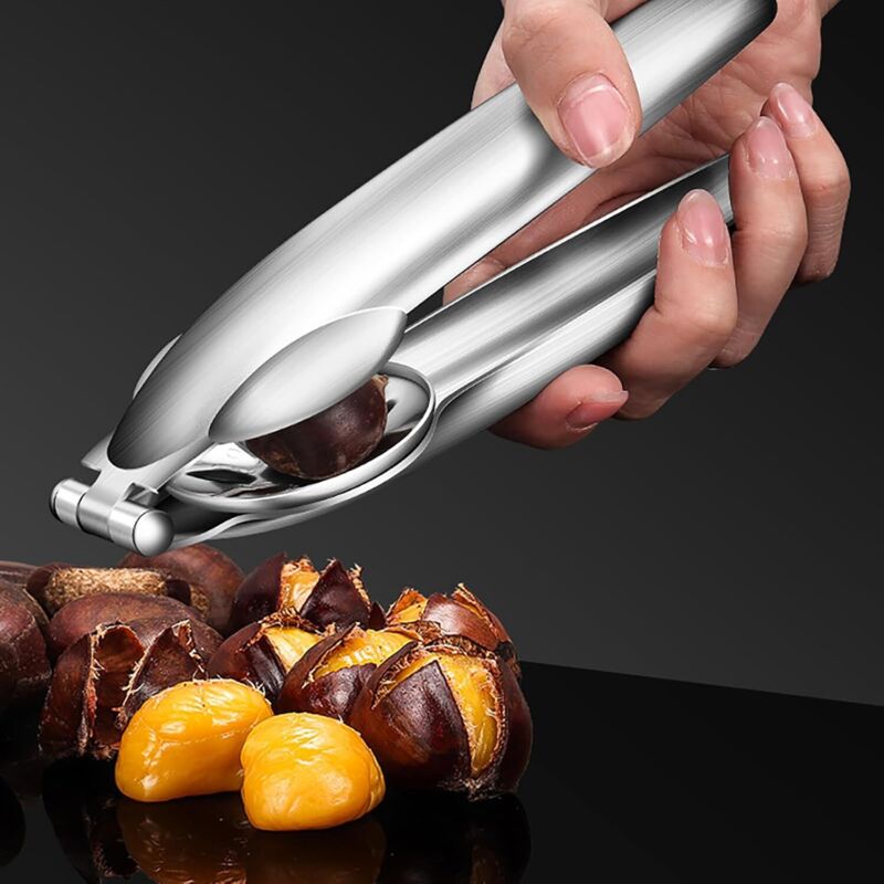 Pince à Châtaignes Et Noix En Inox - Ouvre Noisette Multifonction Avec Plateau Stabilisateur, Noir
