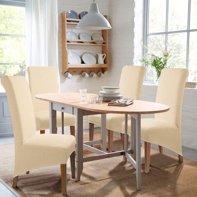 Housses De Chaises Levoberg - 4 Pièces Beige Extensibles Et Imperméables - Style Scandinave, Lavables, Pour Salle à Manger Et Cuisine - 9