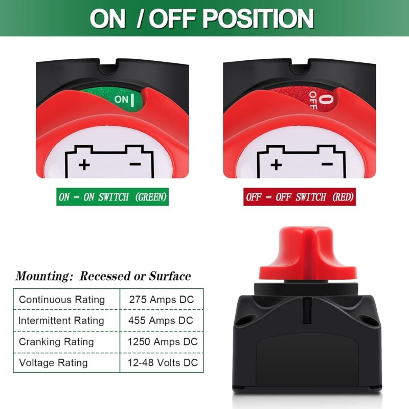 Coupe-Circuit Batterie Voiture 12V 24V 48V - Interrupteur Déconnexion 275A Avec Rotation 180°
