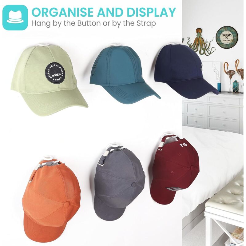POFIBO Porte Casquette, 16 Pièces Adhésifs Porte Chapeau Mural, Supports De Casquette Muraux, Idéal Pour Casquettes Chapeaux Bonnets Et Accessoires ( Noir