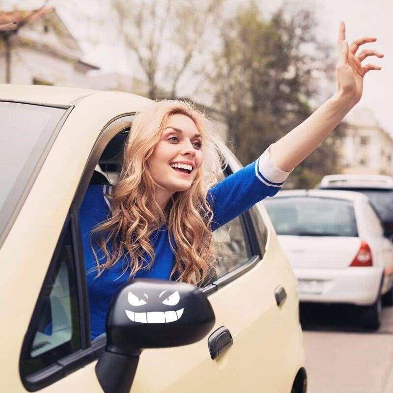 Accessoire Humour Autocollants Rétroviseur Smiley Clin D'Œil - Lot De 2 En PVC Résistant - Personnalisation Voiture Autocollants Rétroviseurs