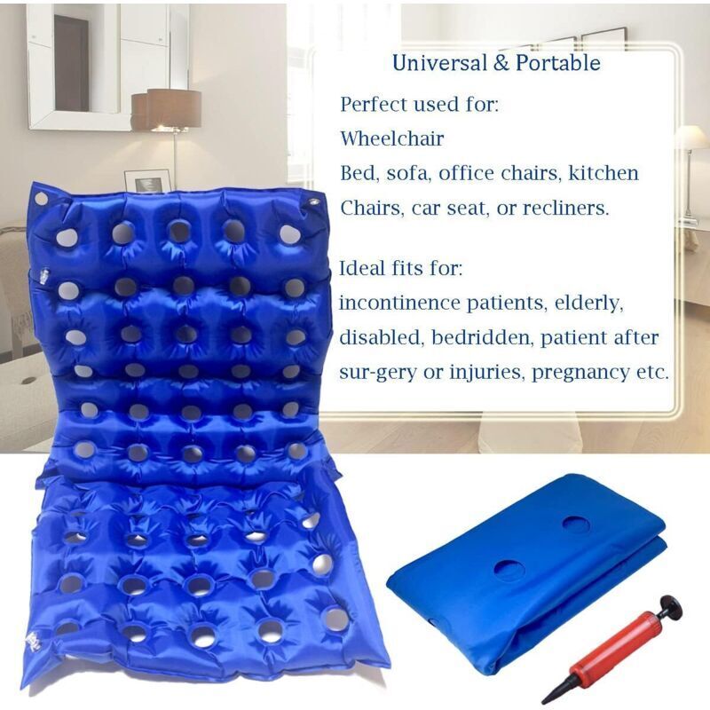 Coussin Gonflable Bleu Foncé Pour Fauteuil Roulant - Taille 46x46cm - PVC - Neuf