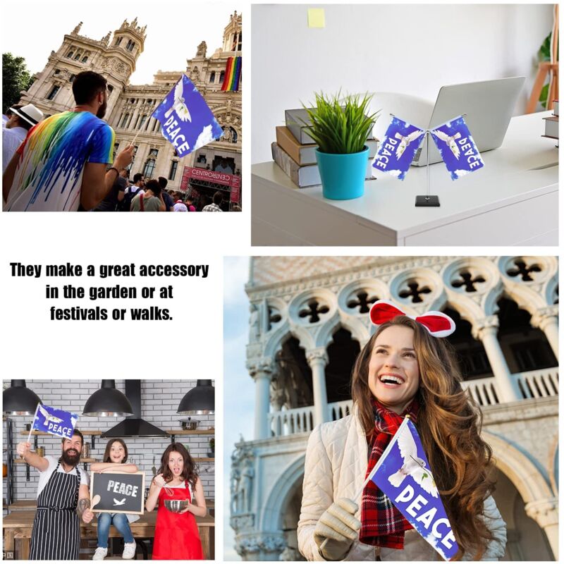 Drapeau Bleu Blanc Drapeau Paix 150x90cm Avec Mât - Colombe Ciel Bleu, Pour Jardin/Extérieur Drapeau Jardin Extérieur