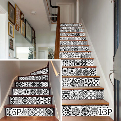 Stickers Adhésifs Escalier Carrelages | Sticker Autocollant Contremarche Carreaux De Ciment Carrelages Adhesif Lars 34x119cm