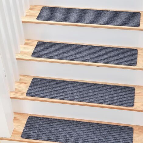 CSPARKV Lot de 15 Marchettes d'escalier, 20 x 76 cm Tapis De sécurité Antidérapant Tapis d'intérieur Antidérapant pour Enfants, Aînés et Animaux De Compagnie avec Adhésif Réutilisable, Gris (1/5)