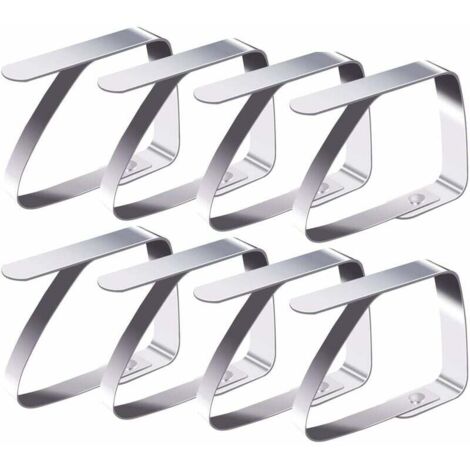 Pinces à Nappe Ensemble de 8 Acier Inoxydable Nappe Clips Anti-Glissant 5X4.3cm Fontainebleau Argent (1/5)