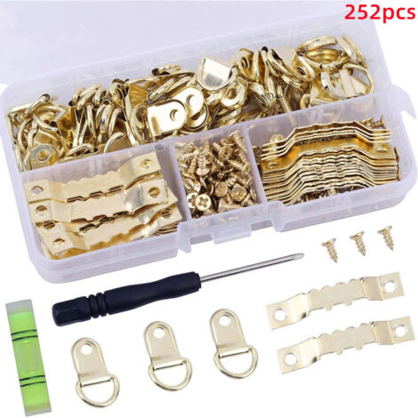 251 Pcs Or Crochet Tableau + Tournevis Accroche Tableau Mural Fixation Cadre en Dent de Scie Crochet Tableau à Visser Invisible Fixation Tableau Triangulaire pour Miroir Cadre Photo Horloge Toile (1/5)