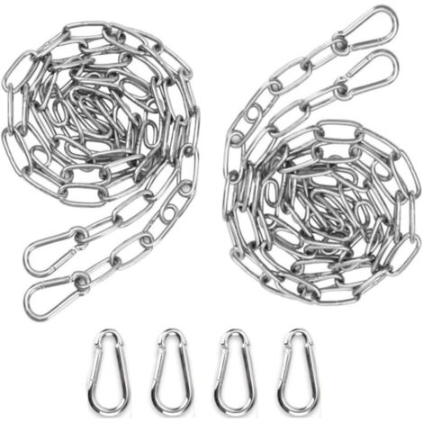 CSPARKV 2pcs 3mm 2m Chaîne en Acier inoxydable Chaine Acier + 4 pcs Mousqueton Chaîne de Maillon d'extension pour Accrocher Chaîne d'ancre Hamac Multifonctionnel -Total 4 mètres (1/5)