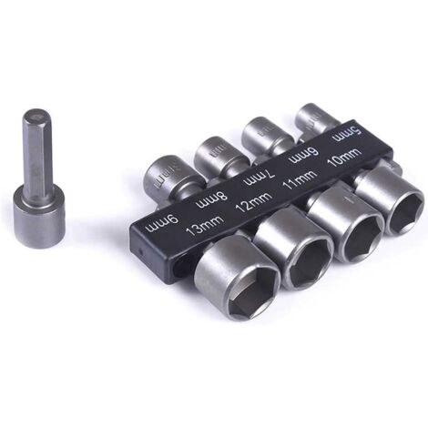 CSPARKV Lot de 9 Forets à Douille de 5 à 13 mm, Jeu de Douilles à Embouts, pour Perceuse à Queue Hexagonale 1/4", Tournevis Électriques et Perceuses, Visseuse Sans Fil (1/5)