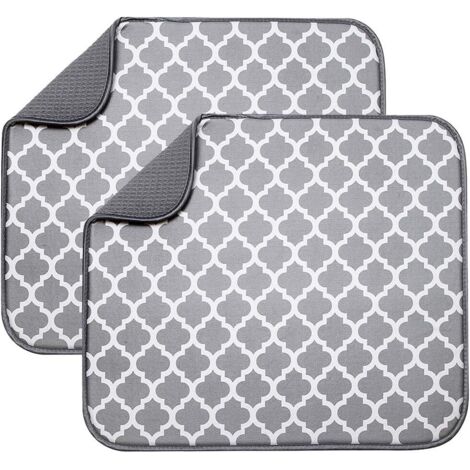 Lot De 2 Tapis De Séchage Vaisselle Microfibre Absorbant – 40x46 Cm Motif Feuilles Noires, Ultra Rapide & Antidérapant