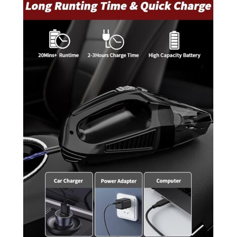 Aspirateur à Main sans Fil, 120 W Aspirateur Voiture Puissant Silencieux , USB Rechargeable, Batterie 2×2000mAh - Electroménager