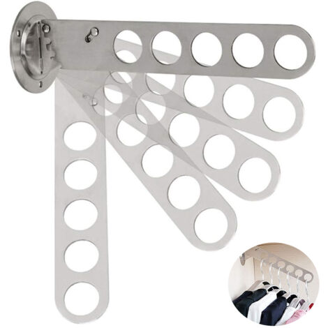 Porte Cintre Mural Crochet Vêtements Porte-Manteau Pliant Cintres Porte-Vêtements en Acier Inoxydable Patère Crochet Mural pour Balcons et Armoires Buanderies Salles de Bain （5 crochets）