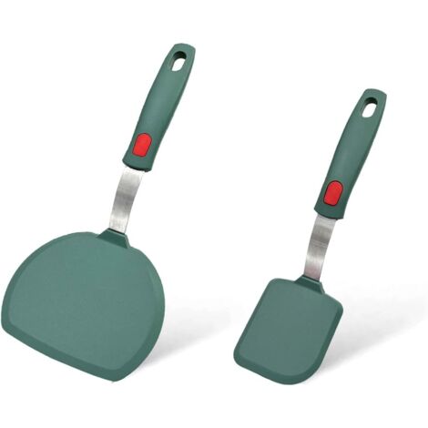 CSPARKV Lot de 2 spatules à poisson flexibles en silicone - Spatules fendues pour crêpes antiadhésives - Résistantes à la chaleur (vert) (1/5)