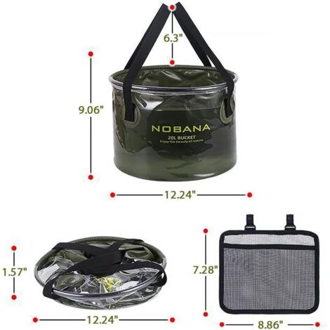 Seau Pliant Portable 10L/20L - Camping Pêche Voyage Outdoor (Vert L)