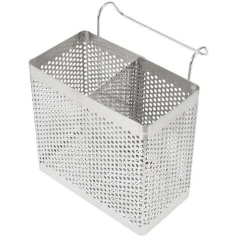 CSPARKV 13x7x12.5cm Ustensiles de Cuisine Porte- en Acier Inoxydable 2 Compartiments Couverts Étendoir Panier Vaisselle Égouttoir Organisateur avec Crochet pour Restaurant Maison