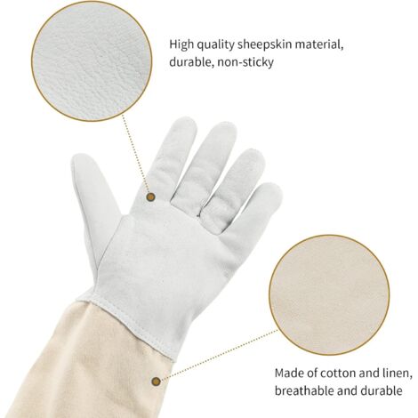 Lot De 2 Gants Apiculteur Respirants – Manches Longues En Maille & Cuir – Protection Anti-Piqûres Durable