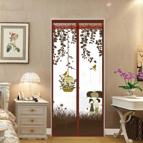Moustiquaire Porte Rideau(90x210cm,style 2), Décorer Moustiquaire Porte Magnetique Insect Ecran de Porte Antimoustique Moustiquaire Porte Fenetre Moustique Sans Perçage Fermeture Automatique pour Coul