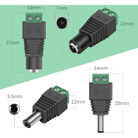 Lot De 5 Câbles DC Femelles, Jack 4,0 X 1,7 Mm, 3A, Noir, Metallixity
