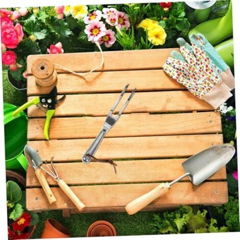 3 Pièces Mini Outils De Jardinage - Pelle, Râteau Et Bêche Avec Manche Bois Pour Plantes En Pot Et Jardin