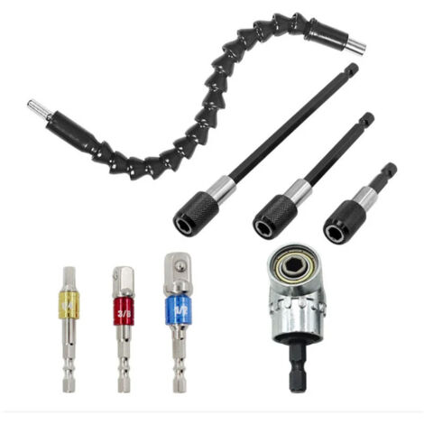Renvoi d'angle visseuse,3 pcs Embouts de Tournevis Magnétiques à Tige Hexagonale+1 Foret à Angle Droit +1 D'extension d'angle Flexible Mandrin Perceuse+ 3 Embout Visseuse a Choc (1/5)