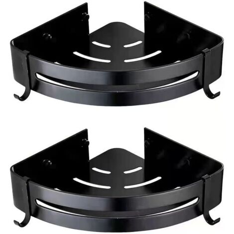 Noir - Lot de 2 étagères d'angle de douche sans perçage pour salle de bain - Aluminium - Finition mate (1/5)