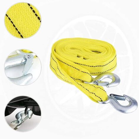 Corde De Remorquage 10 Tonnes, 3 Mètres - Polyester, Crochets - Pour Voiture, 4x4, Camion, Treuil, Dépannage - 5