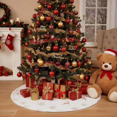 RUNMKUO Jupe De Sapin De Noël 90 Cm – Tapis Couvre-Pieds Élégant Rouge – Décoration Festive Pour Sapin Moyen – Noël Magique Assuré