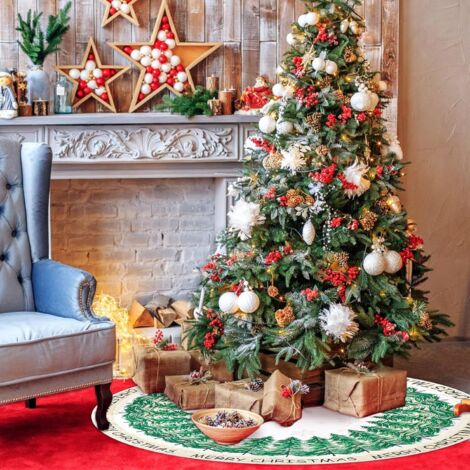 Jupe De Sapin De Noël 122cm - Tapis De Base En Peluche Verte Pour Cacher Le Pied De L'arbre