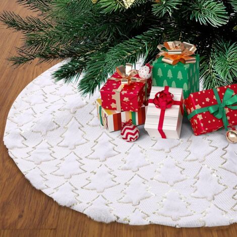 Morbuy Jupe de Sapin de Noël Rond, Couvre Pied Sapin de Noel, Jupe d'arbre de Noël Rouge, Bonhomme de Neige et Délan pour Holiday Party Decoration Arbre de Noel (90cm,Feuille Verte