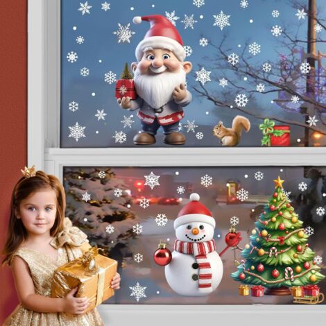 Autocollants Fenêtre Noël 3D - Père Noël, Bonhomme De Neige, Flocons, Décoration Enfant