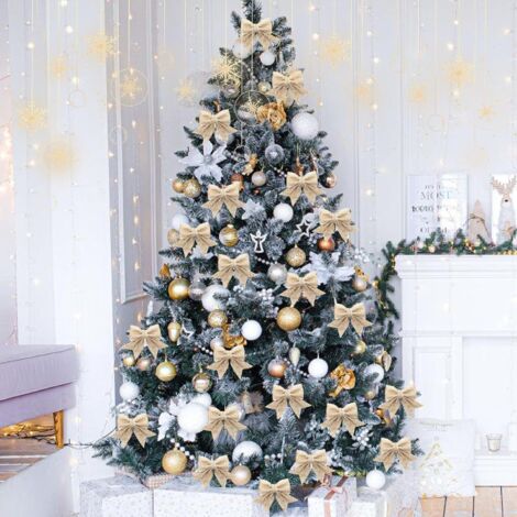 Lot De 5 Noeuds Dorés Pailletés Pour Sapin De Noël - Grands Et Petits Formats - Décoration Pour Couronne, Emballage Cadeau Et Mariage