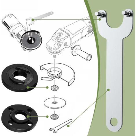 Clé à Ergots Pour Meuleuse D'Angle 125mm + 6 Écrous De Rechange - Compatible Ryobi, Bosch, Makita...