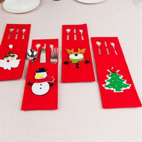 16 Pièces Porte-Couverts De Noël En Feutre - Sacs à Couverts Arbre De Noël, Décoration Table Festive Rouge