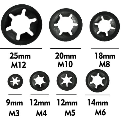 sourcing map Rondelle de Blocage M4 x 12mm 65Mn Rondelle de Verrouillage Interne Dent Étoile Noir Oxyde Finition Pousser verrou Rondelle V Clips Attache 10pcs