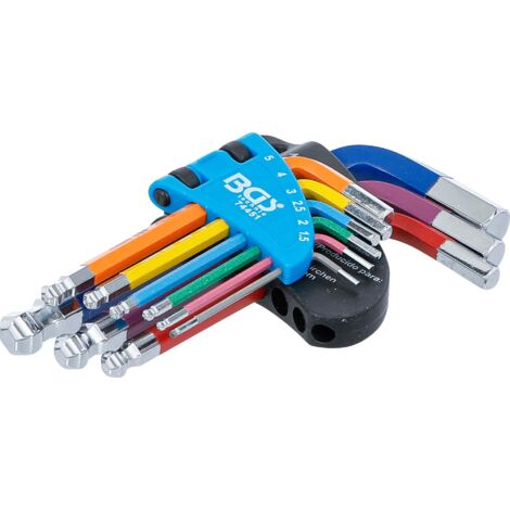 BGS 74451 Winkelschlüssel-Satz Multicolour kurz 9t Innensechskant mit Kugelkopf 1,5 - 10 mm (1/4)