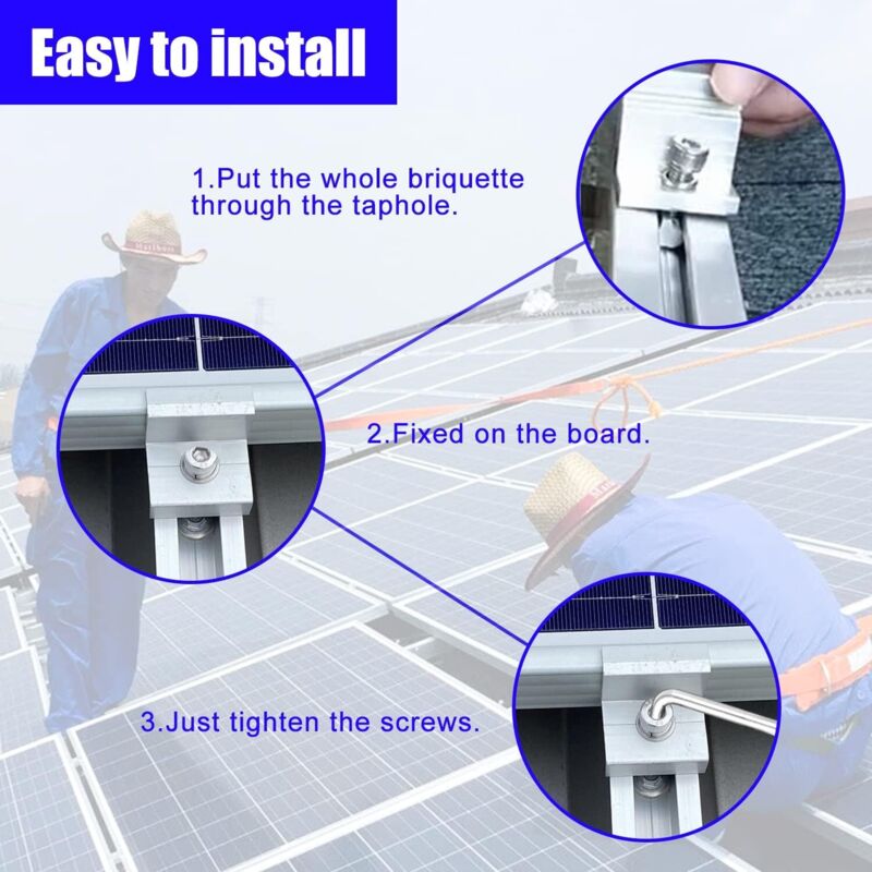 Kit 8 Supports Fixation Panneau Solaire 35 Mm - Aluminium Robuste Avec Vis & Écrous - Toiture Plate, Mur, Balcon, Installation Solaire Stable