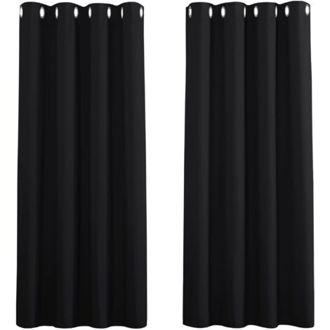 Rideaux Occultant pour Chambre - Double Rideau Isolation Thermiques de Fenêtre Maison / Tissu Solid Lourd pour, Lot de 2 ,132 X H 175 cm,Noir