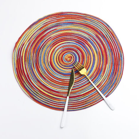 Set de Table en Coton Rond Napperons Antidérapants Tressé Résistantes à la Chaleur pour Salle à Manger de Cuisine de Fête (Lot de 1)B,38CM