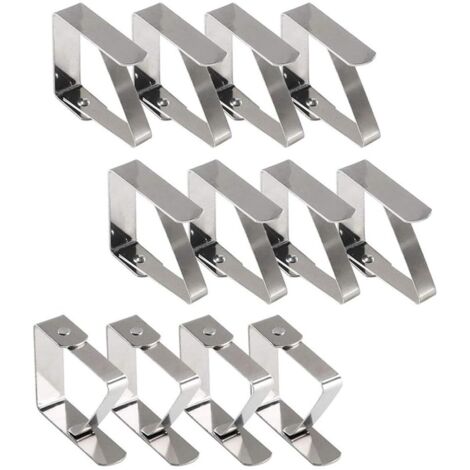 Pince Nappe Exterieur, Pince Nappe de Table, 12 Pinces à Nappe en Acier Inoxydable, Nappe Clips Anti-Glissant Fixer Nappe pour Table d'Épaisseur 10-30 mm (1/5)